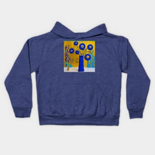 Cobalt Blue Flowers in Matching Vase Kids Hoodie